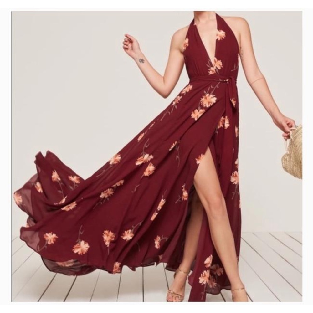 Reformation Maroon waltz dress size large, with tags!